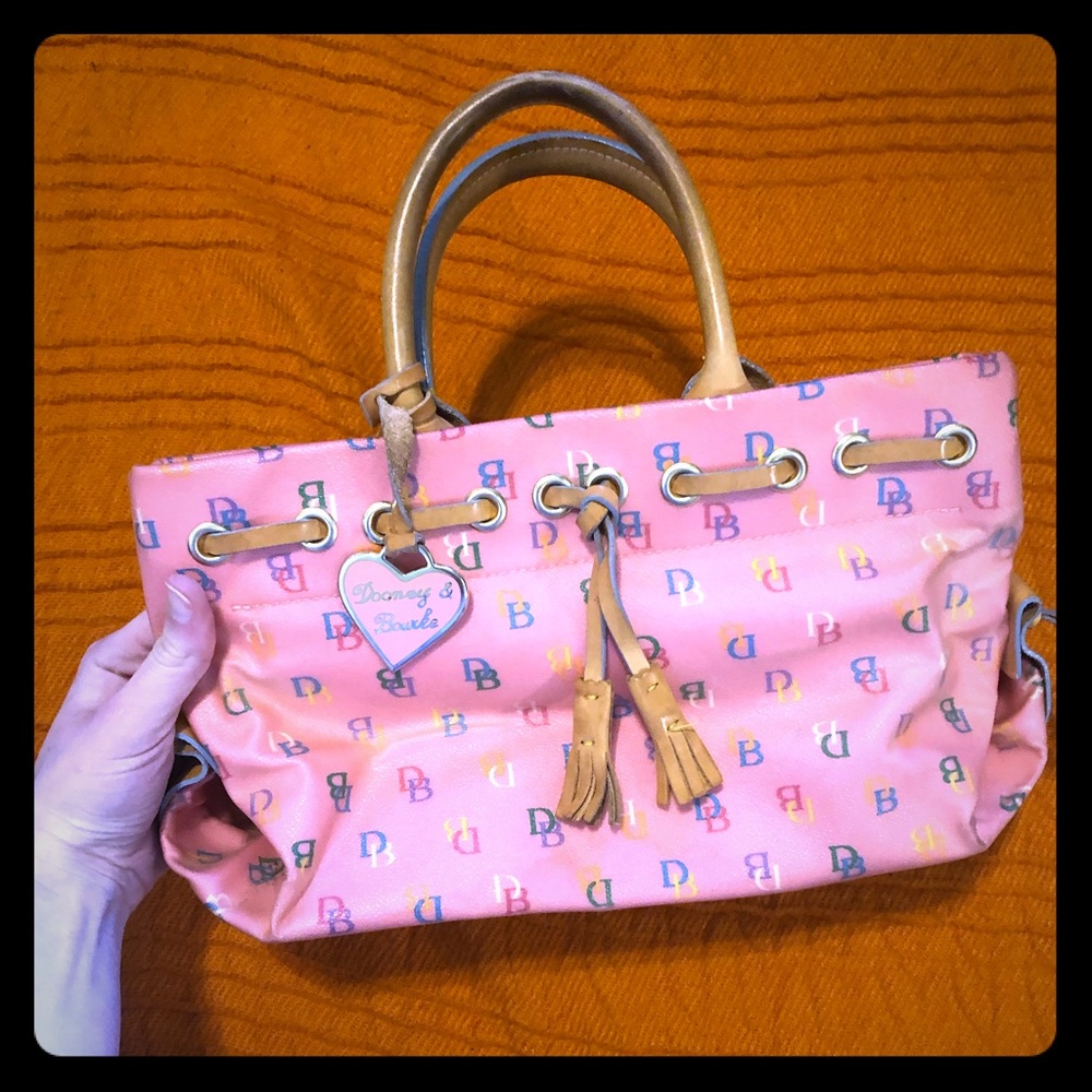 Dooney & Bourke Pink Signature Tassel Canvas Tote